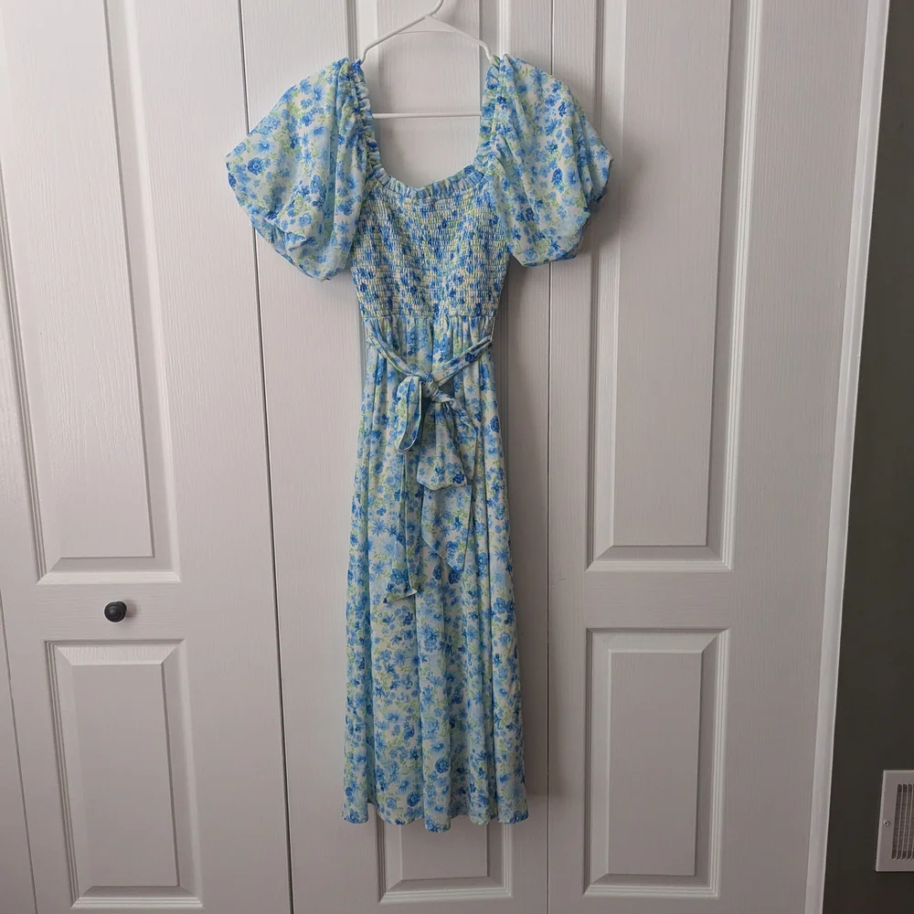 Aura Blue Puff Sleeve Maxi Dress for Weddings - Picture 4 of 4
